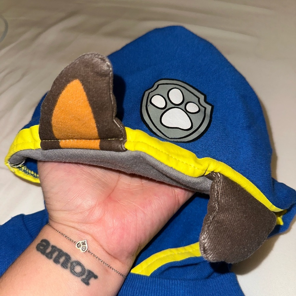 Blue and Yellow Dog Hoodie with Paw Print